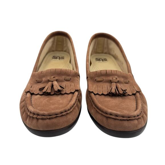 SAS Softie Kiltie NARROW Brown Suede Leather Slip On Tassel Penny Loafers - Picture 5 of 10